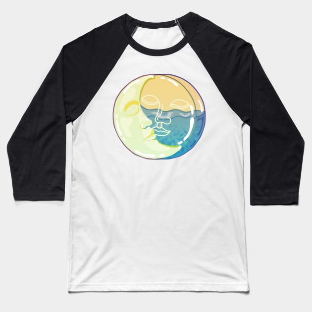 Vintage Sun and Moon Faces Baseball T-Shirt by NOSSIKKO